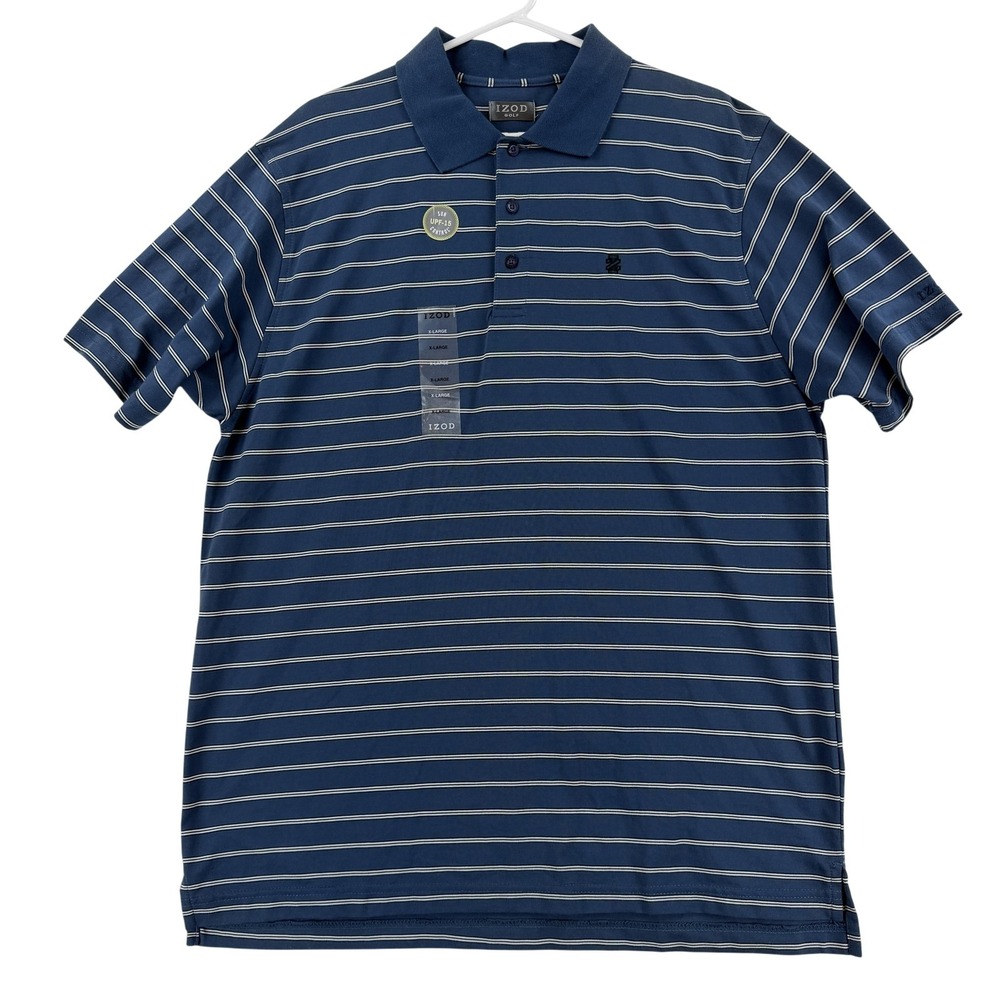 IZOD Golf Polo Shirt Mens XL Blue Stripe Pima Cotton UPF 15 Golf Performance Top